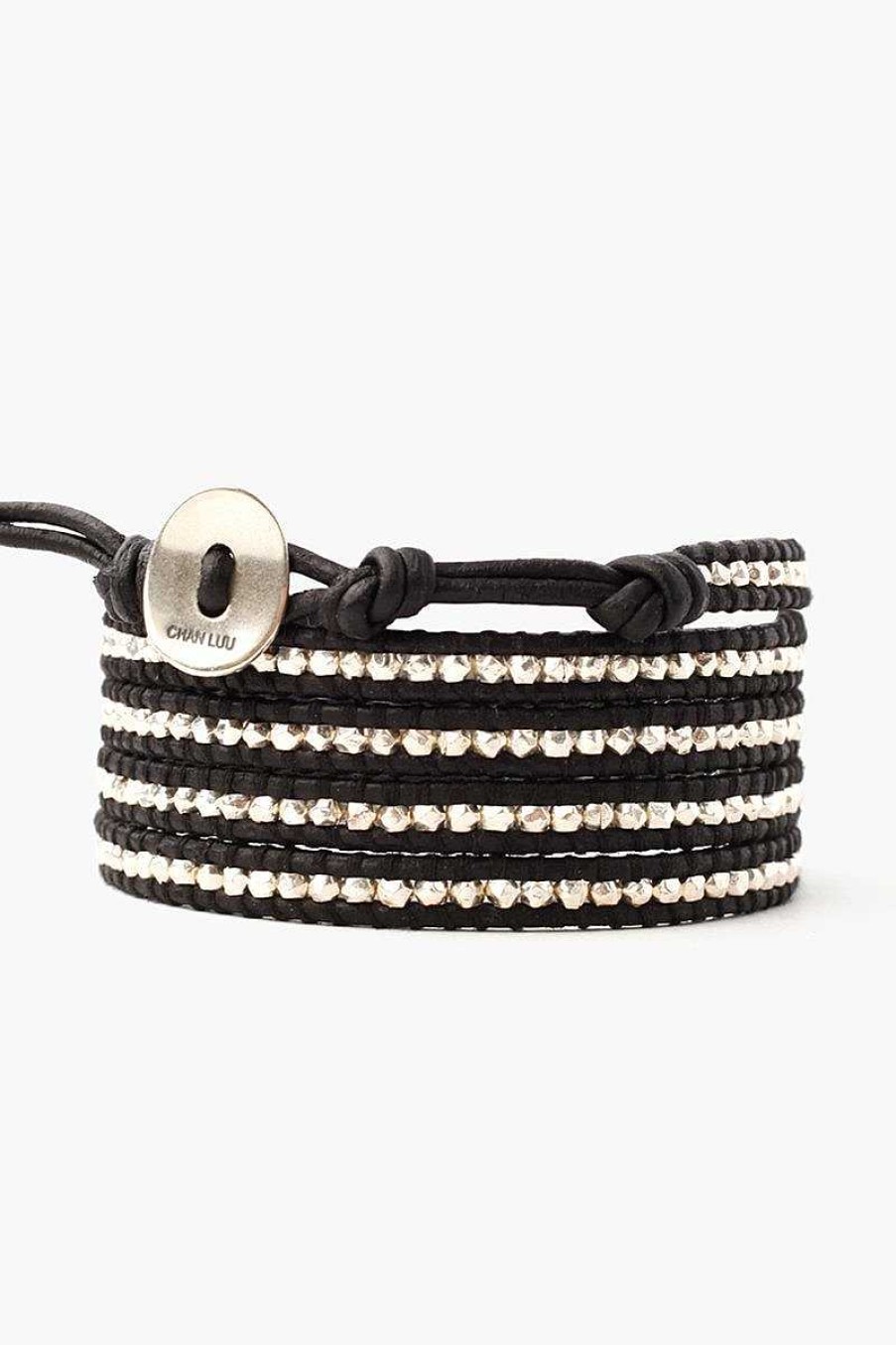 Jewelry Chan Luu | Sterling Silver Wrap Bracelet On Natural Black Leather