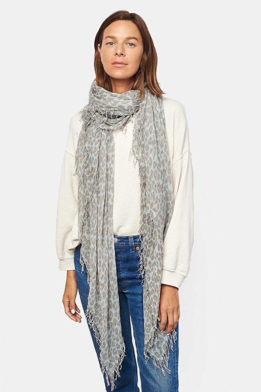 Accessory Chan Luu | White Leopard Print Cashmere And Silk Scarf