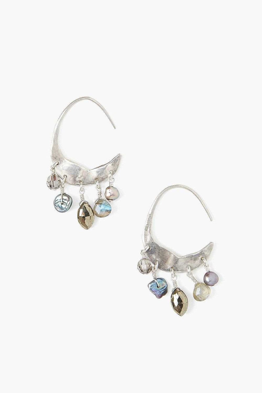 Jewelry Chan Luu | Petite Crescent Grey Pearl And Labradorite Mix Silver Hoop Earrings