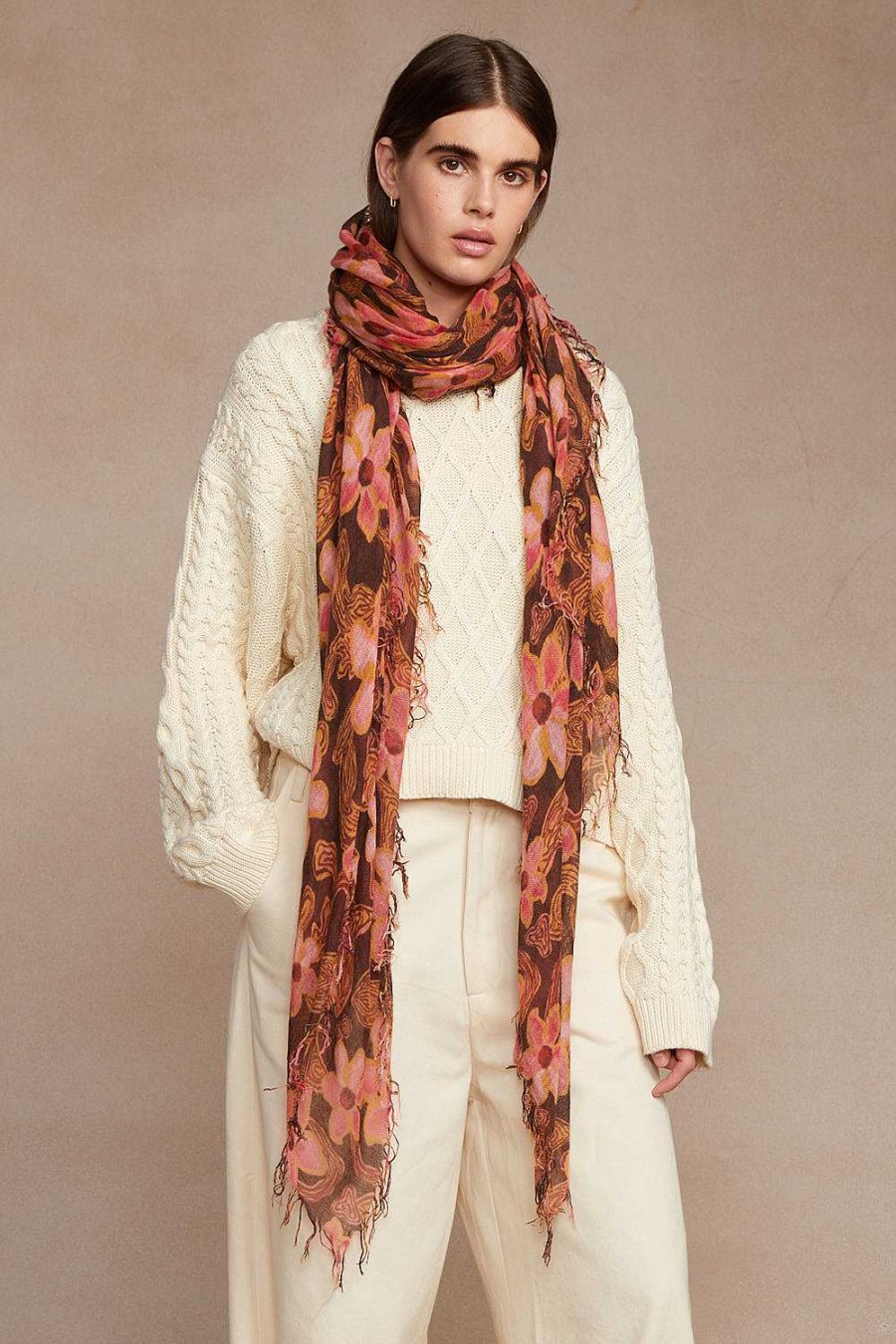 Accessory Chan Luu | Fired Brick Meadow Floral Cashmere And Silk Scarf