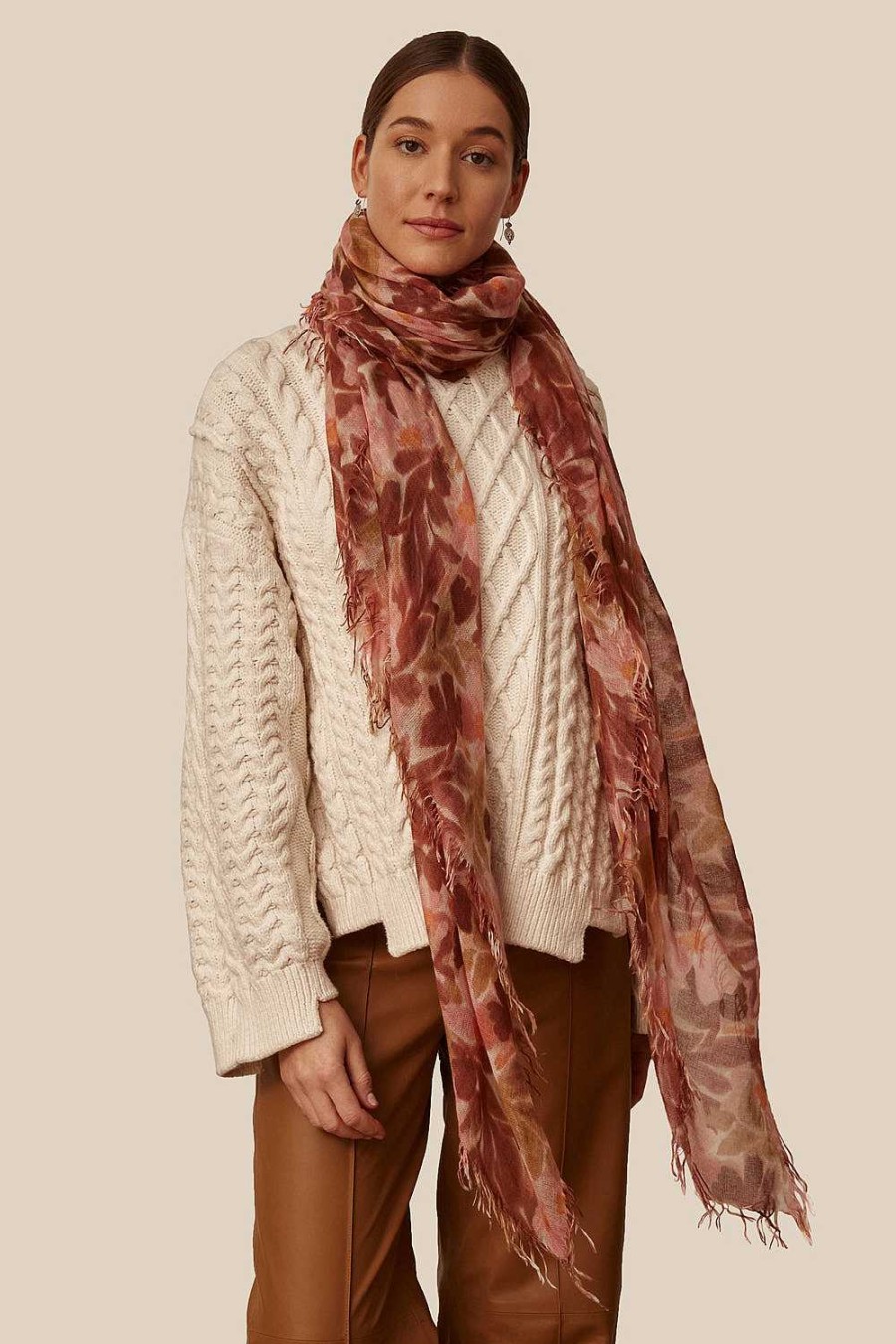 Accessory Chan Luu | Dusty Rose Floral Cashmere And Silk Scarf