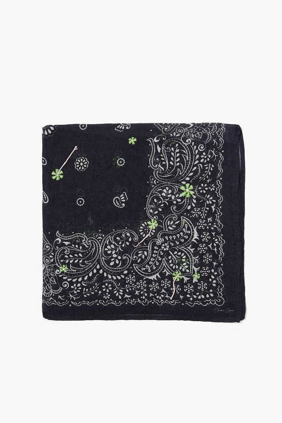 Accessory Chan Luu | Embroidered Paisley Floral Bandana Black