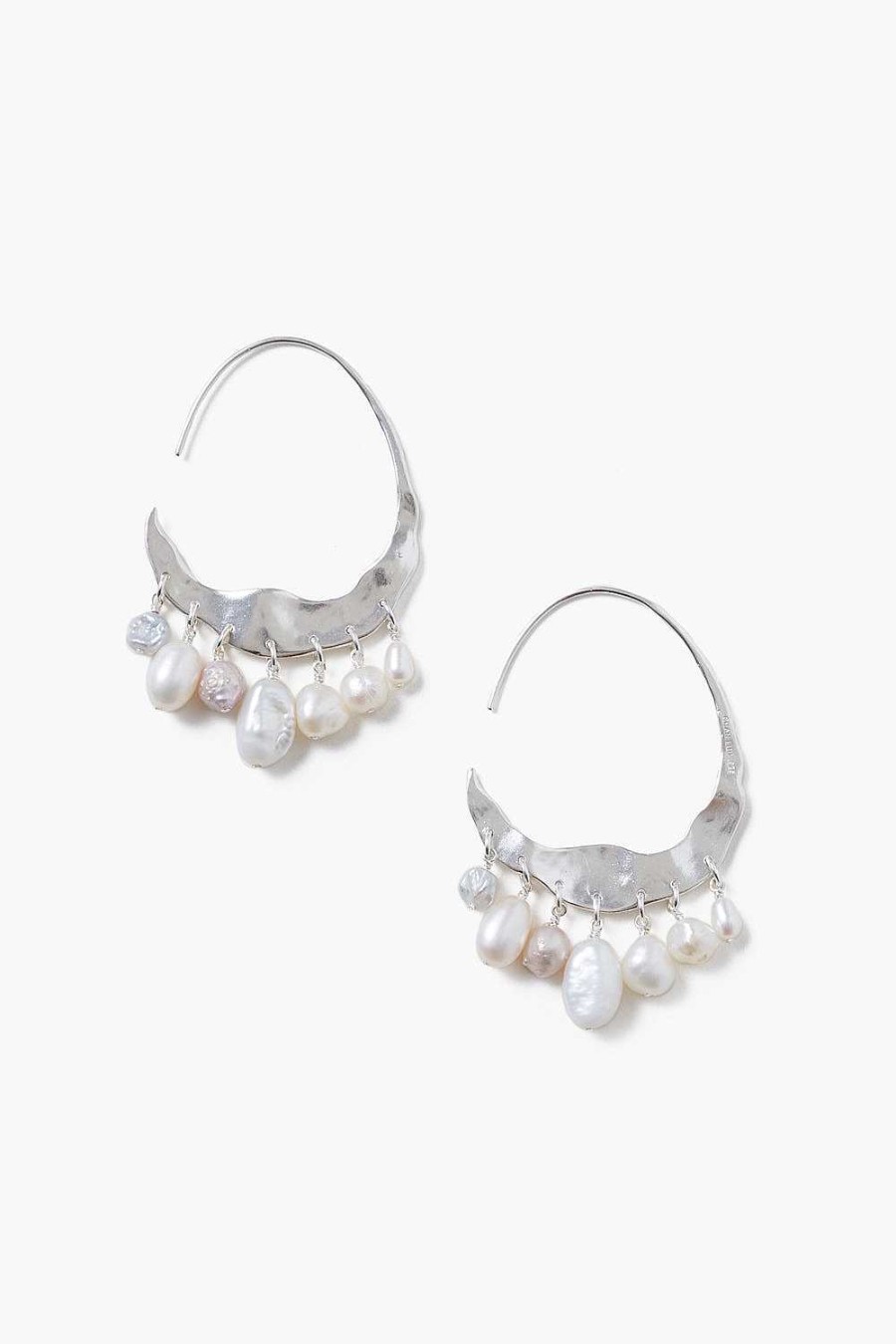 Jewelry Chan Luu | Crescent White Pearl And Silver Hoop Earrings