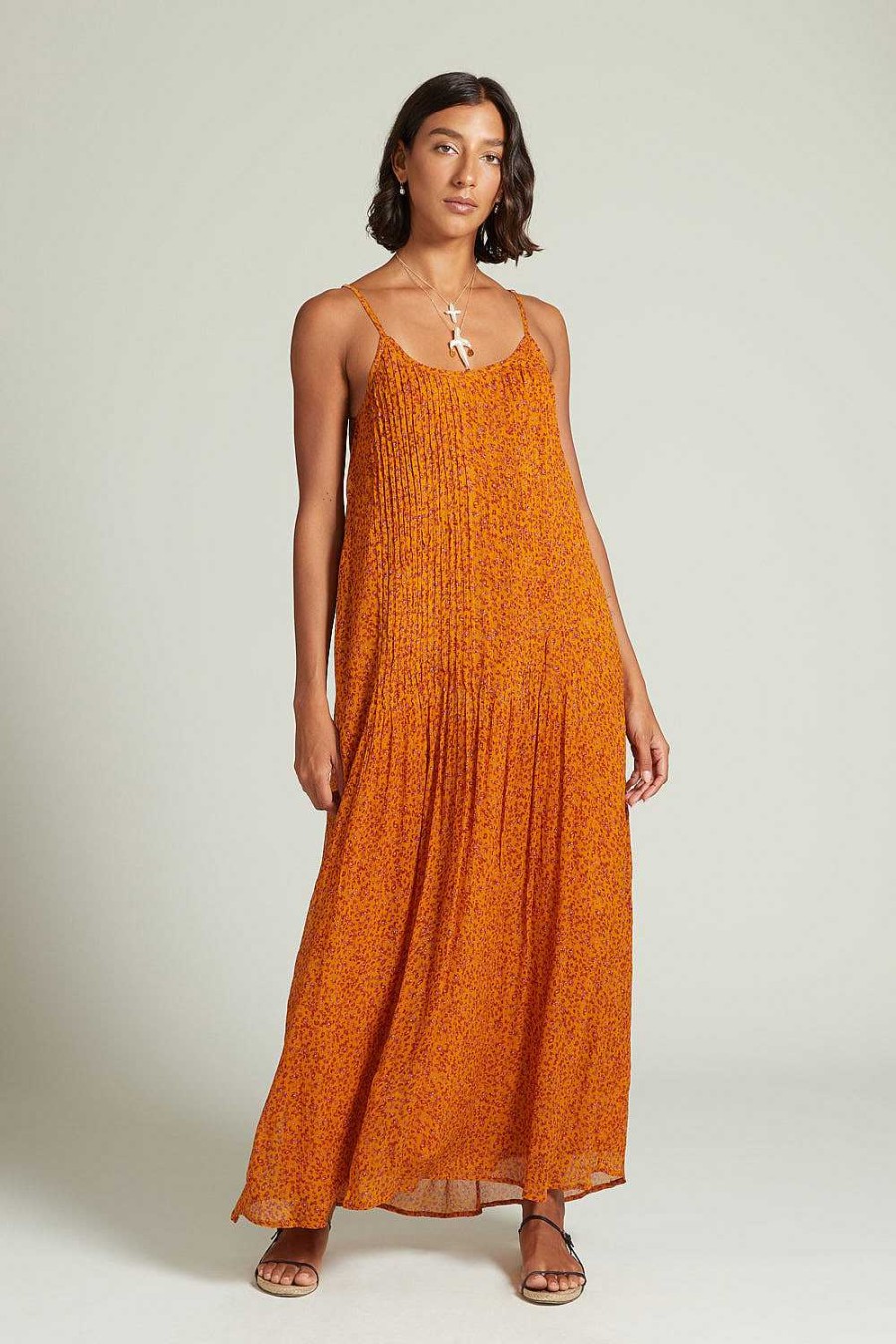 Ready To Wear Chan Luu | Emma Pleated Paisley Sundress Chai Tea