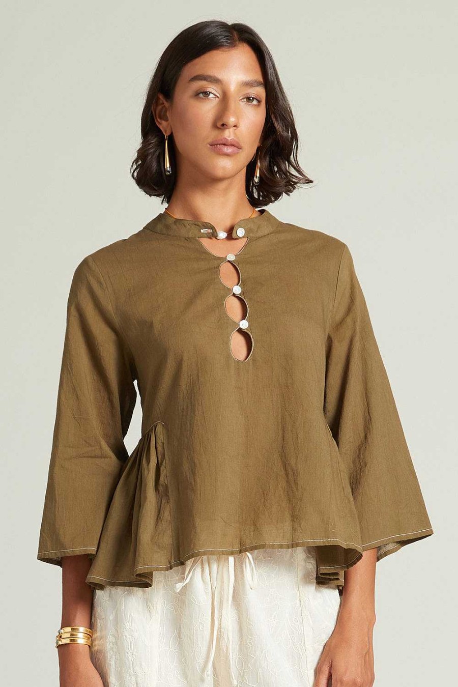 Ready To Wear Chan Luu | Anokhi Keyhole Blouse Dark Olive