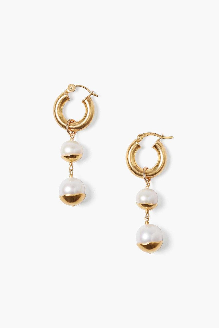 Jewelry Chan Luu | Gold Dipped Tiered Hoop Earrings White Pearl