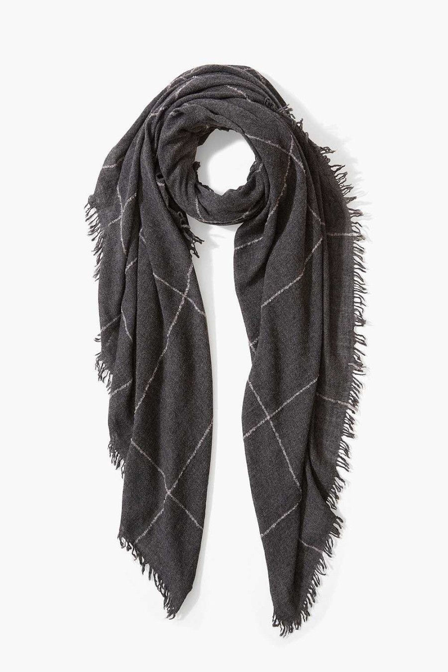 Accessory Chan Luu | Charcoal Windowpane Cashmere Scarf