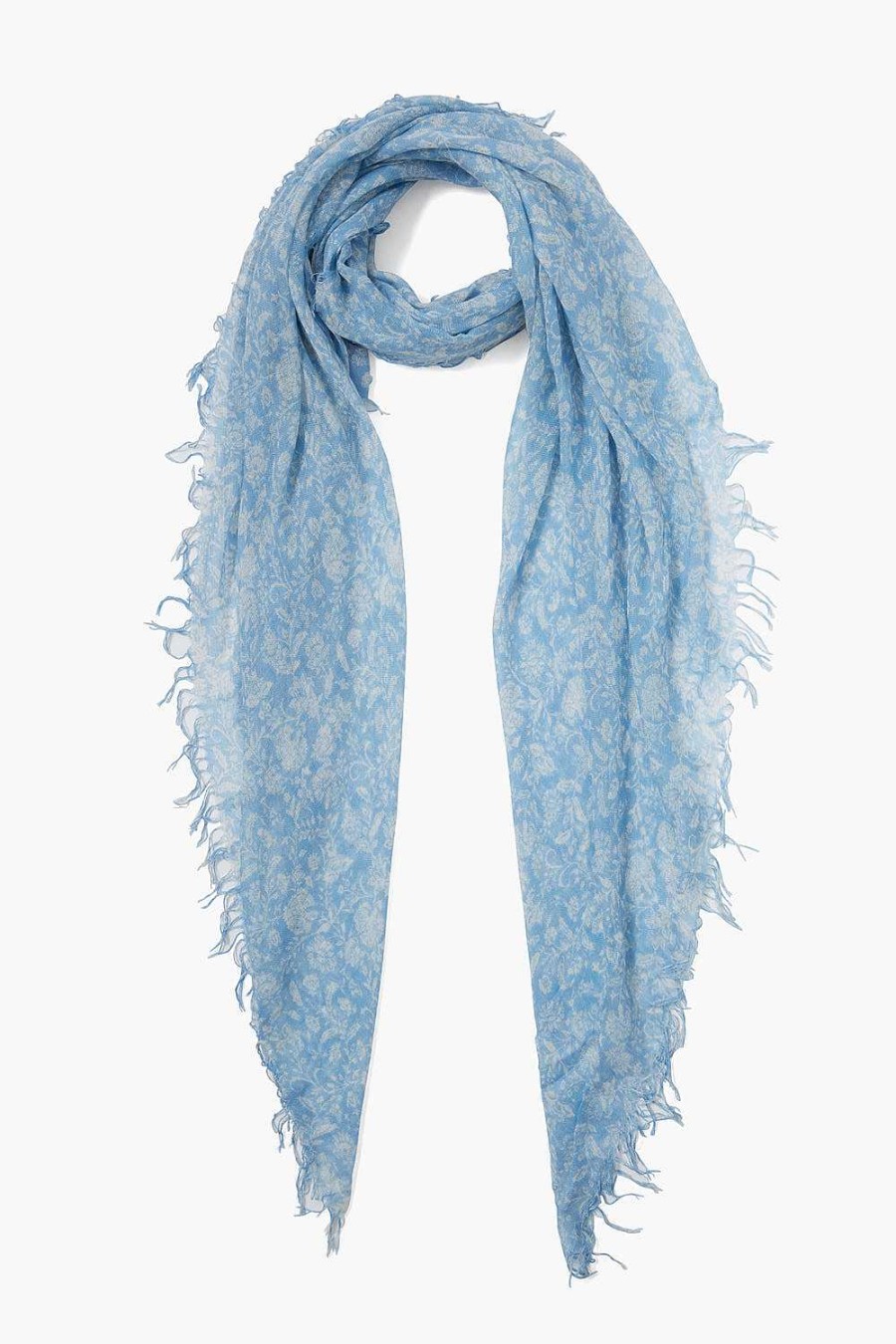 Accessory Chan Luu | Baby Blue Dahlia Floral Cashmere And Silk Scarf