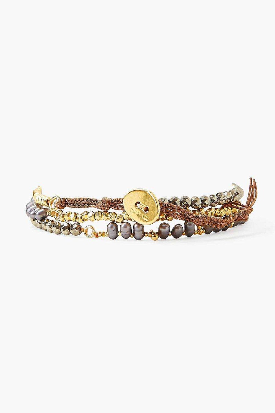 Jewelry Chan Luu | Pyrite And Grey Pearl Naked Wrap Bracelet