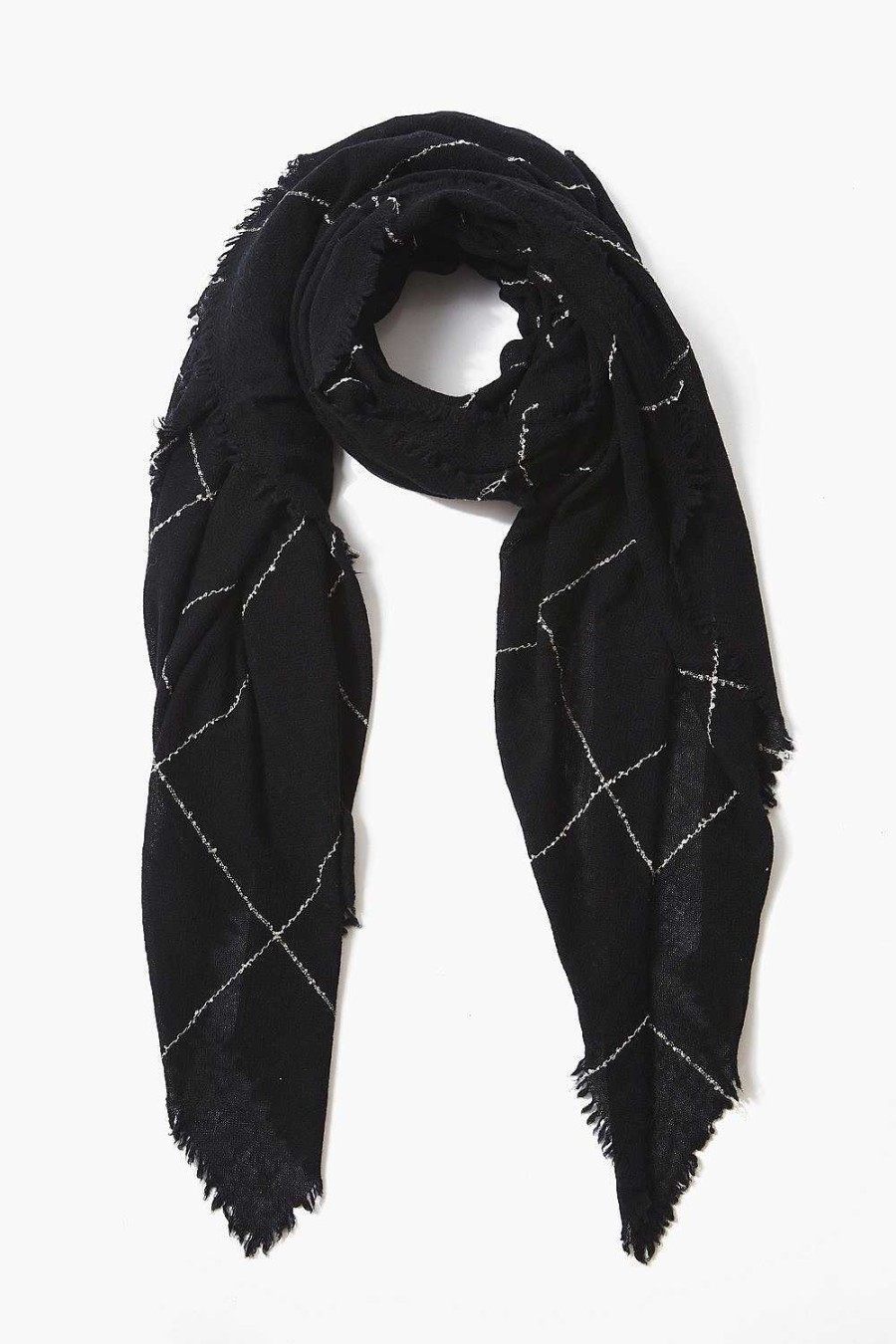 Accessory Chan Luu | Black Windowpane Cashmere Scarf