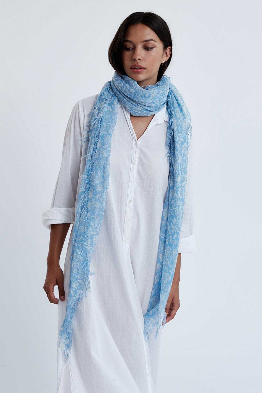 Accessory Chan Luu | Baby Blue Dahlia Floral Cashmere And Silk Scarf