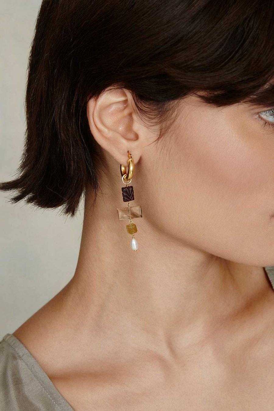 Jewelry Chan Luu | Jolie Hoop Earrings Smoky Quartz Mix