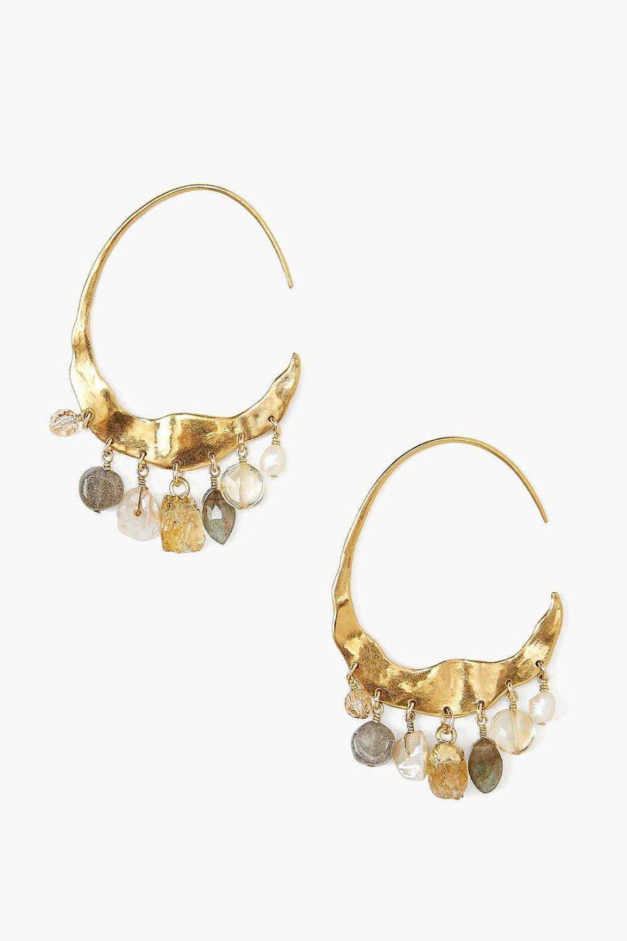 Jewelry Chan Luu | Crescent Cream Pearl And Citrine Mix Gold Hoop Earrings