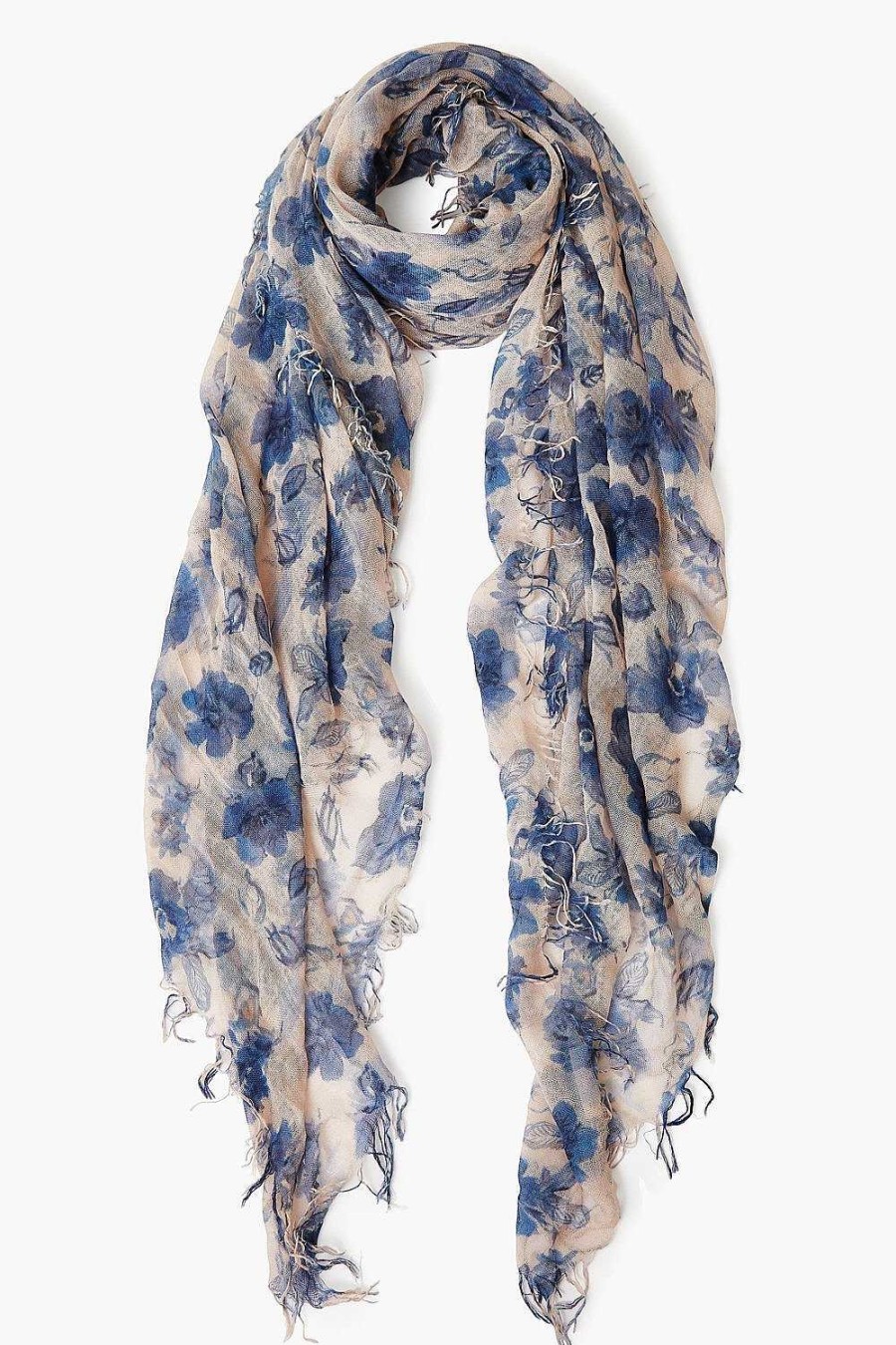 Accessory Chan Luu | Indigo Blue French Floral Cashmere And Silk Scarf