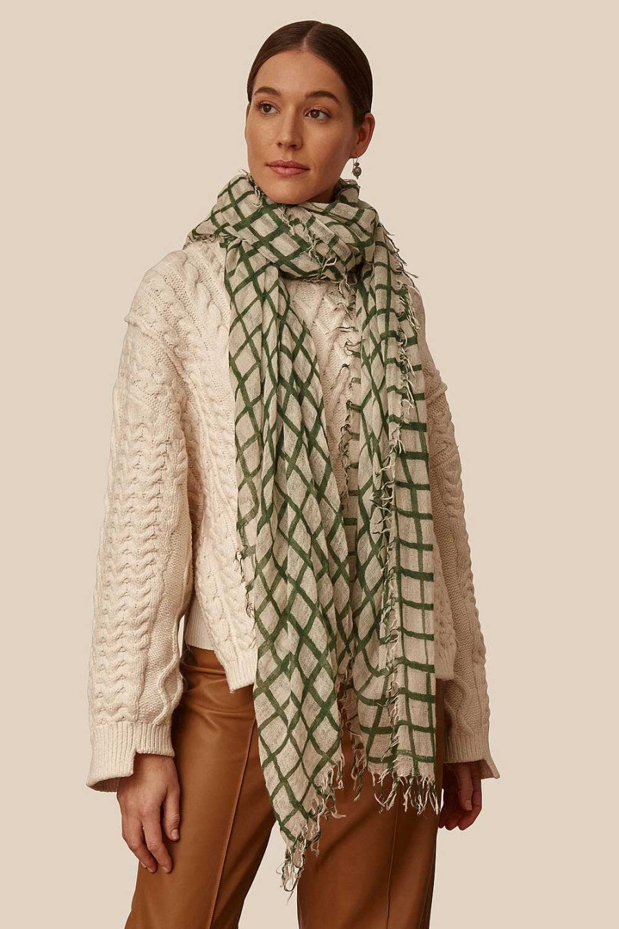 Accessory Chan Luu | Evergreen Windowpane Cashmere And Silk Scarf