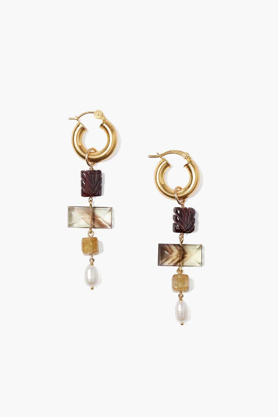 Jewelry Chan Luu | Jolie Hoop Earrings Smoky Quartz Mix