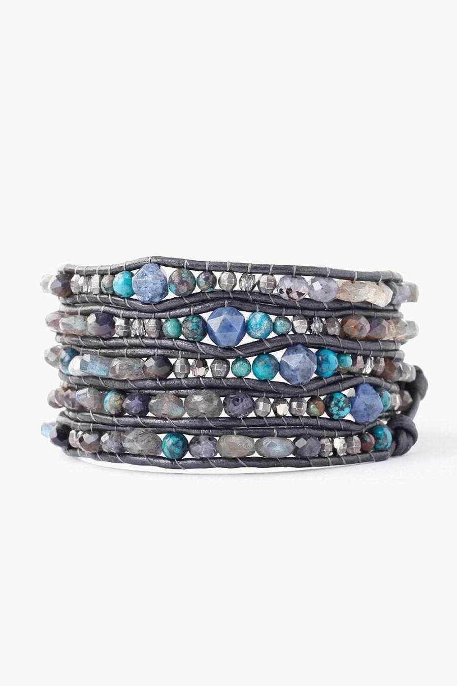 Jewelry Chan Luu | Iolite Mix Wrap Bracelet On Gunmetal Leather