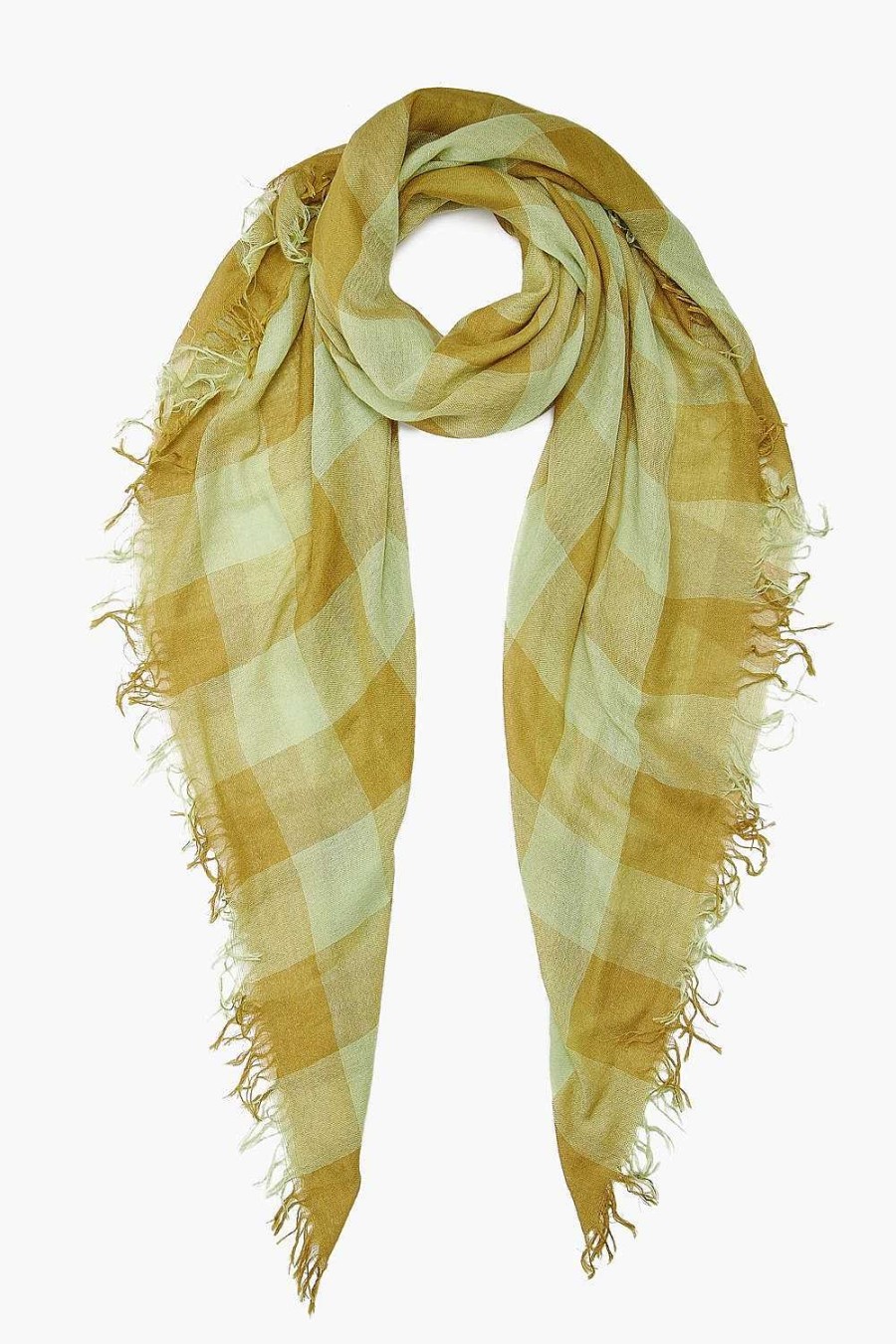 Accessory Chan Luu | Tarragon Gingham Cashmere And Silk Scarf