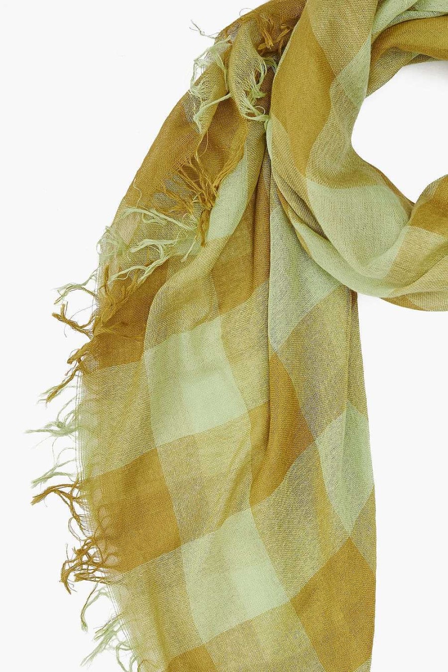 Accessory Chan Luu | Tarragon Gingham Cashmere And Silk Scarf