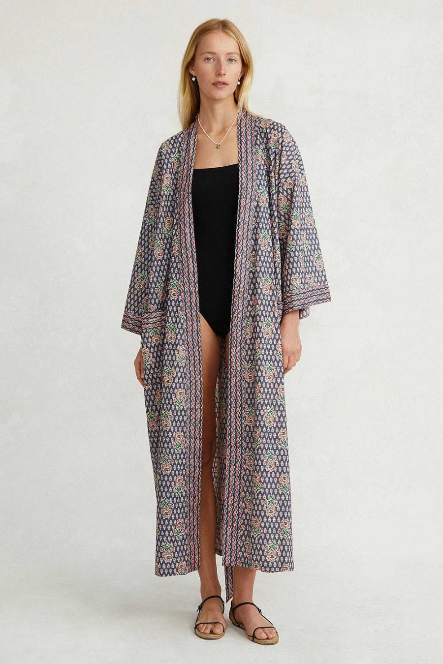 Ready To Wear Chan Luu | Alice Block Print Floral Robe Blue Mix