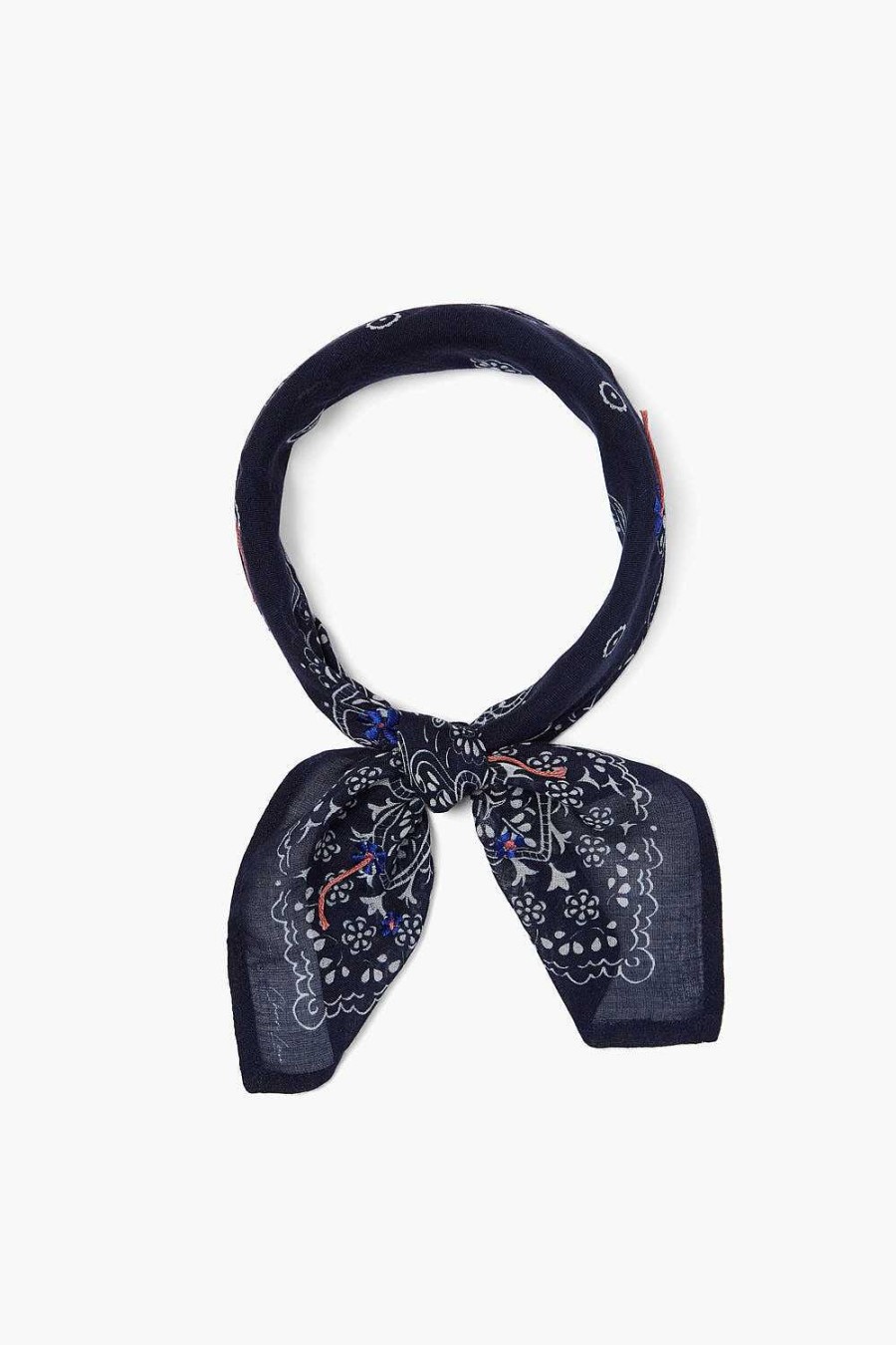 Accessory Chan Luu | Embroidered Paisley Floral Bandana Dark Sapphire