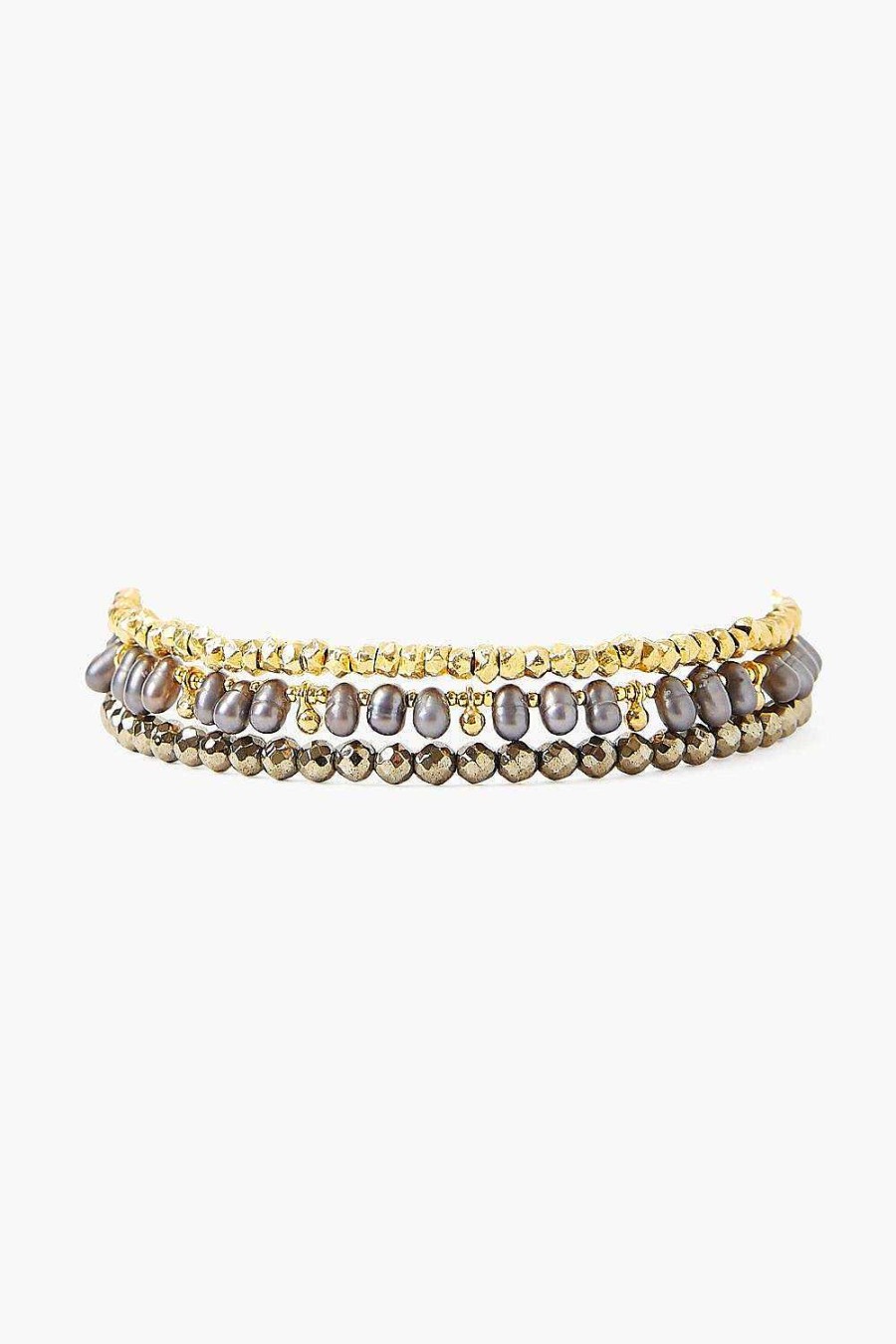 Jewelry Chan Luu | Pyrite And Grey Pearl Naked Wrap Bracelet