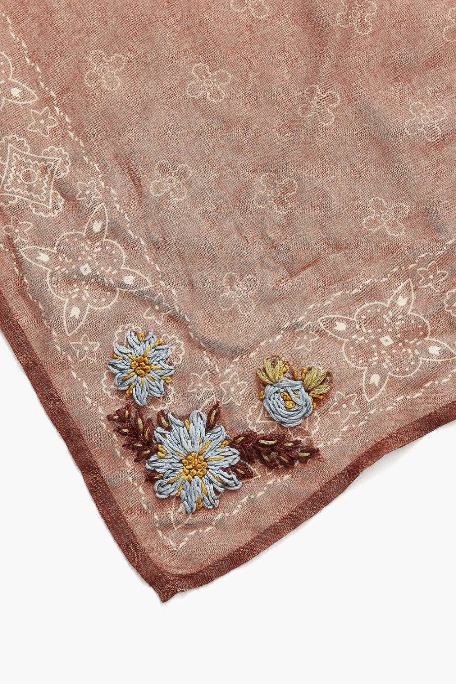 Accessory Chan Luu | Cognac Embroidered Floral Bandana