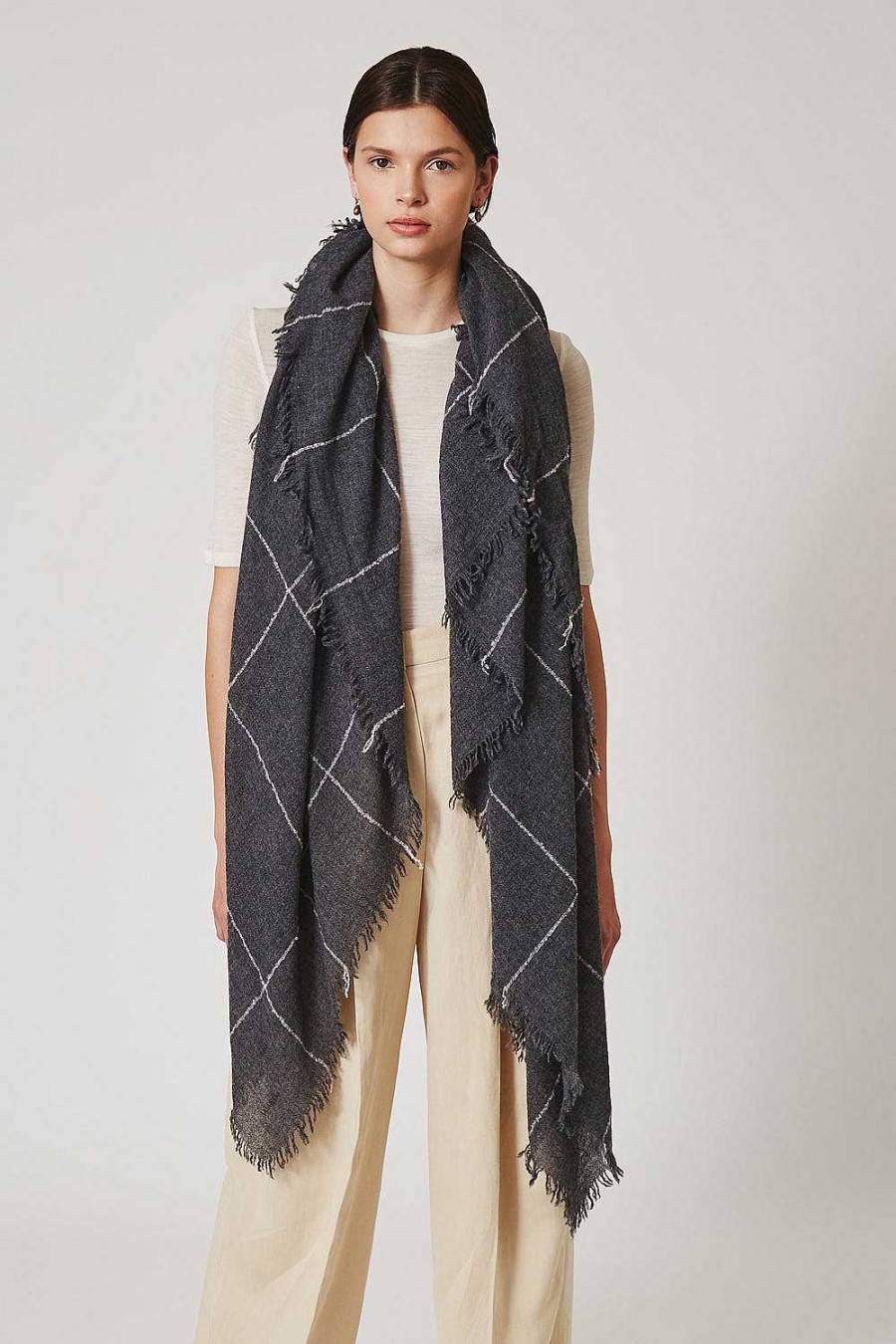 Accessory Chan Luu | Charcoal Windowpane Cashmere Scarf