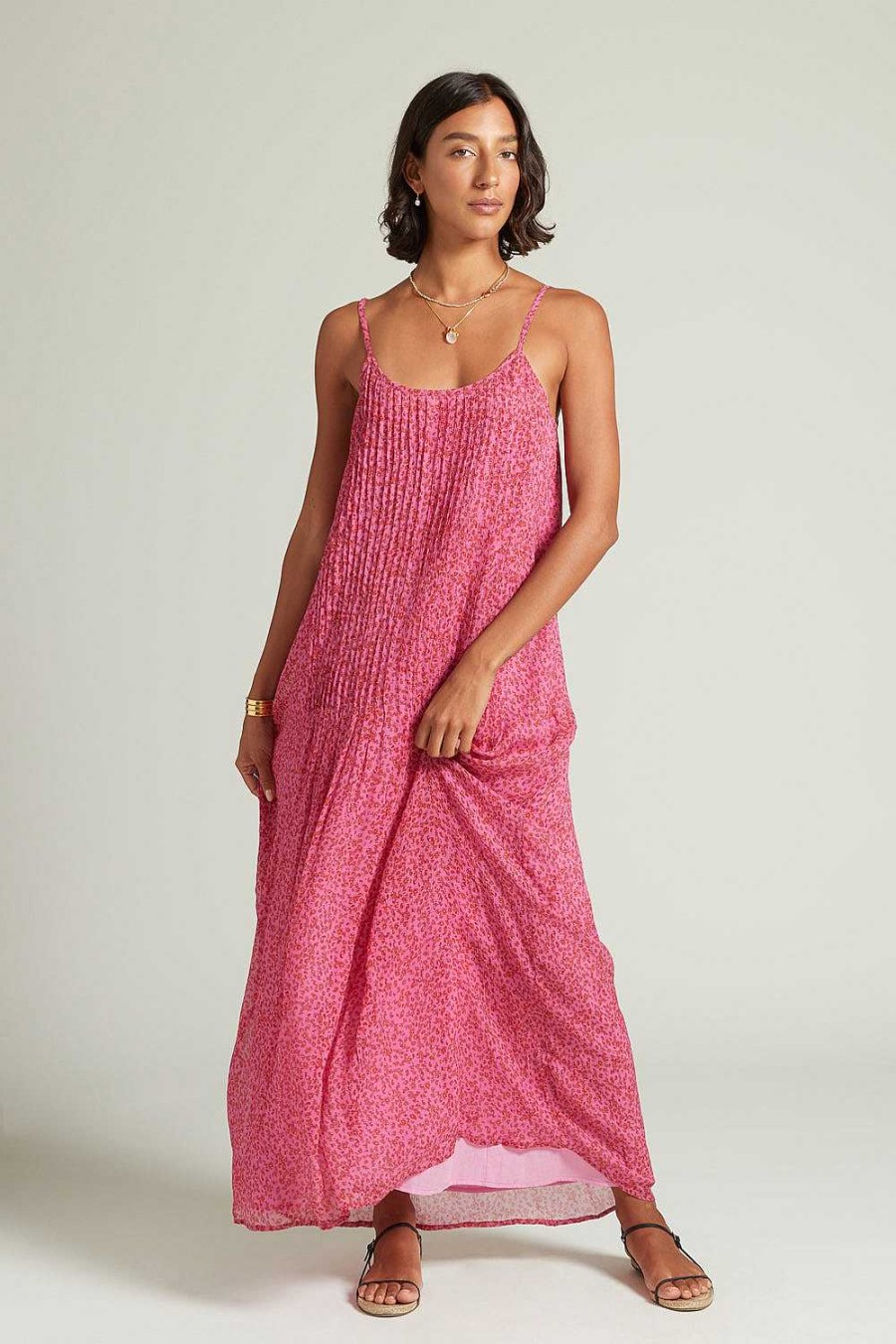 Ready To Wear Chan Luu | Emma Pleated Paisley Sundress Fuchsia Pink