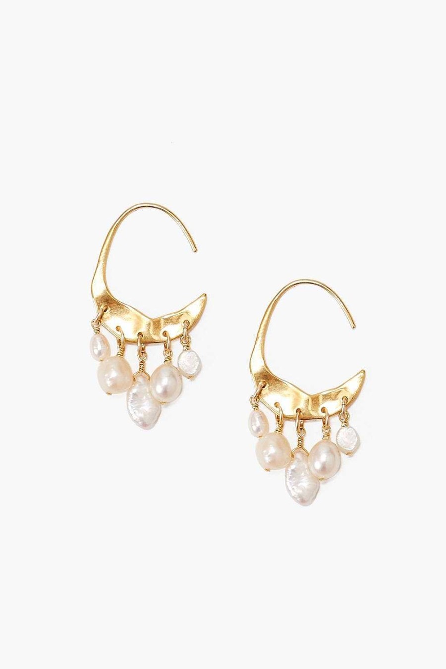 Jewelry Chan Luu | Petite Crescent White Pearl And Gold Hoop Earrings