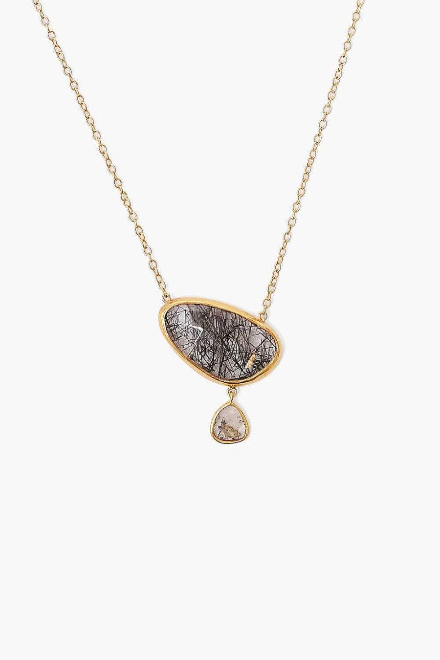 Jewelry Chan Luu | 14K Black Tourmalated Quartz Diamond Drop Gold Cliff Necklace