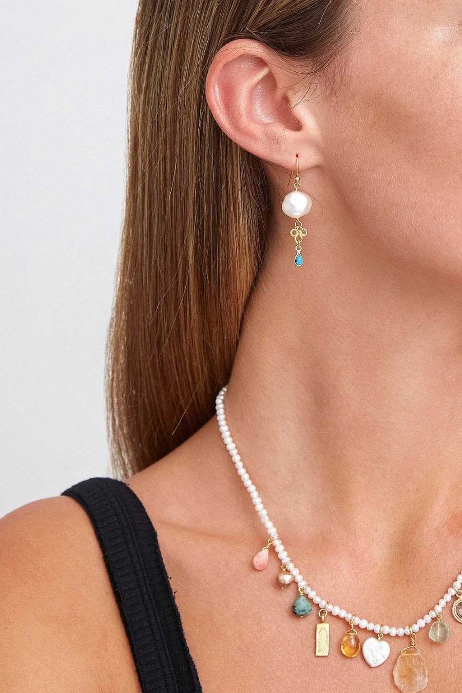 Jewelry Chan Luu | White Pearl And Turquoise Loop Earrings