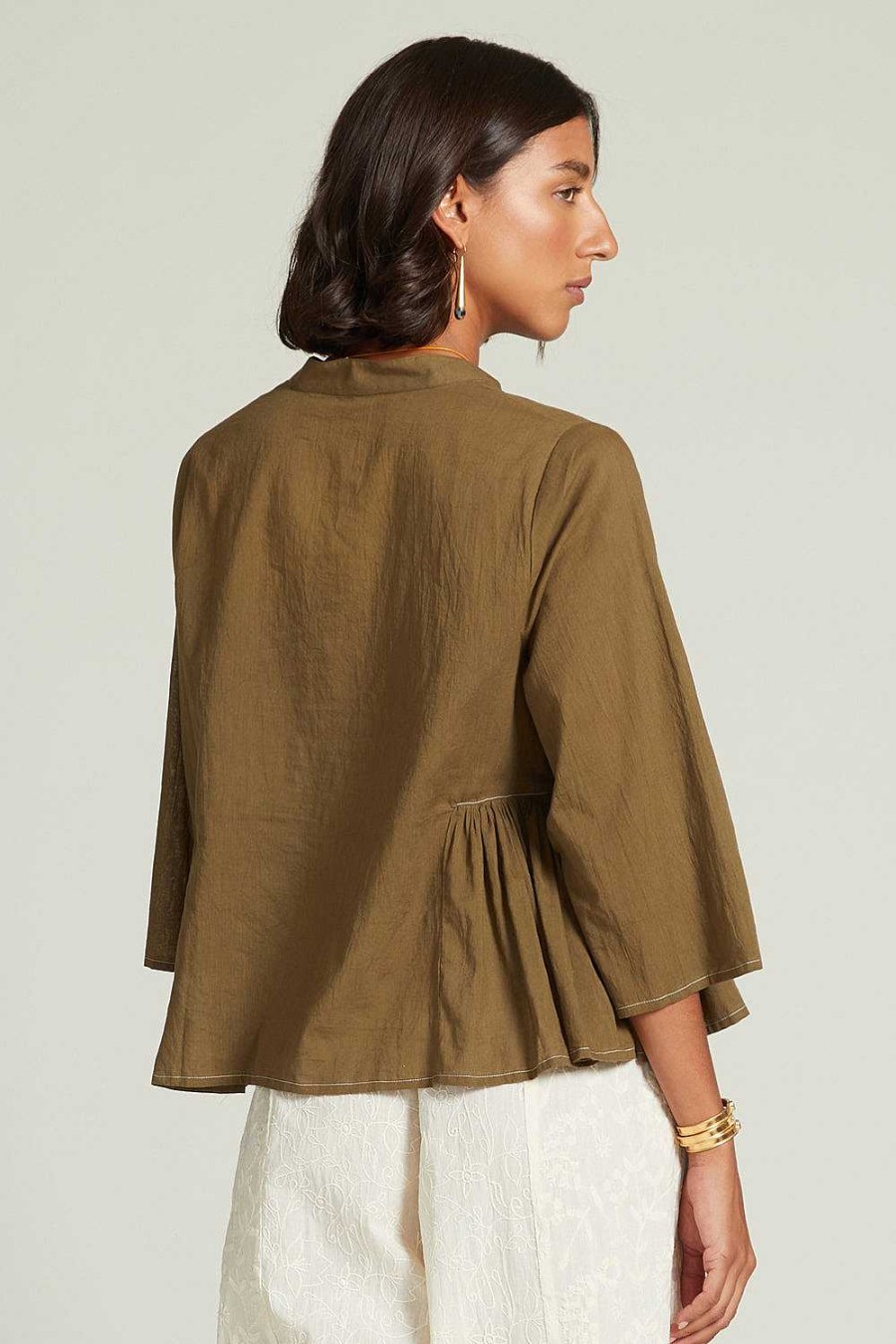 Ready To Wear Chan Luu | Anokhi Keyhole Blouse Dark Olive