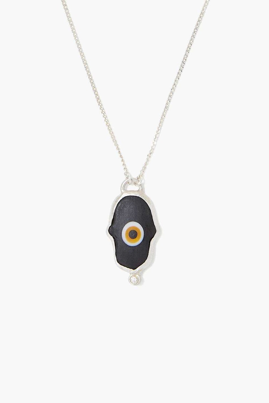 Jewelry Chan Luu | Black Hamsa Hand With Diamond Silver Necklace