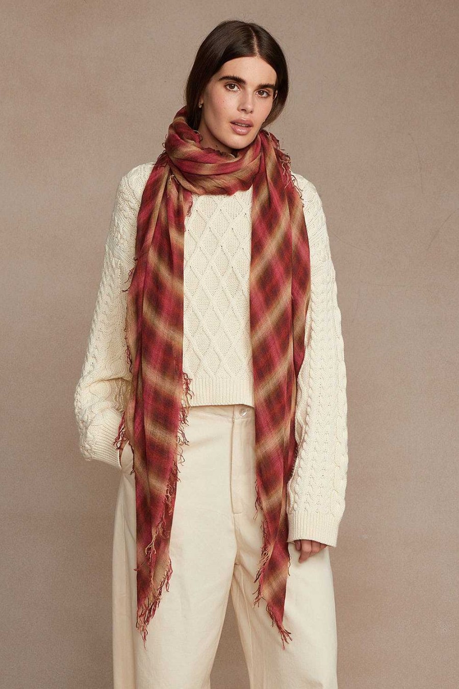 Accessory Chan Luu | Savvy Red Sapphire Plaid Cashmere And Silk Scarf