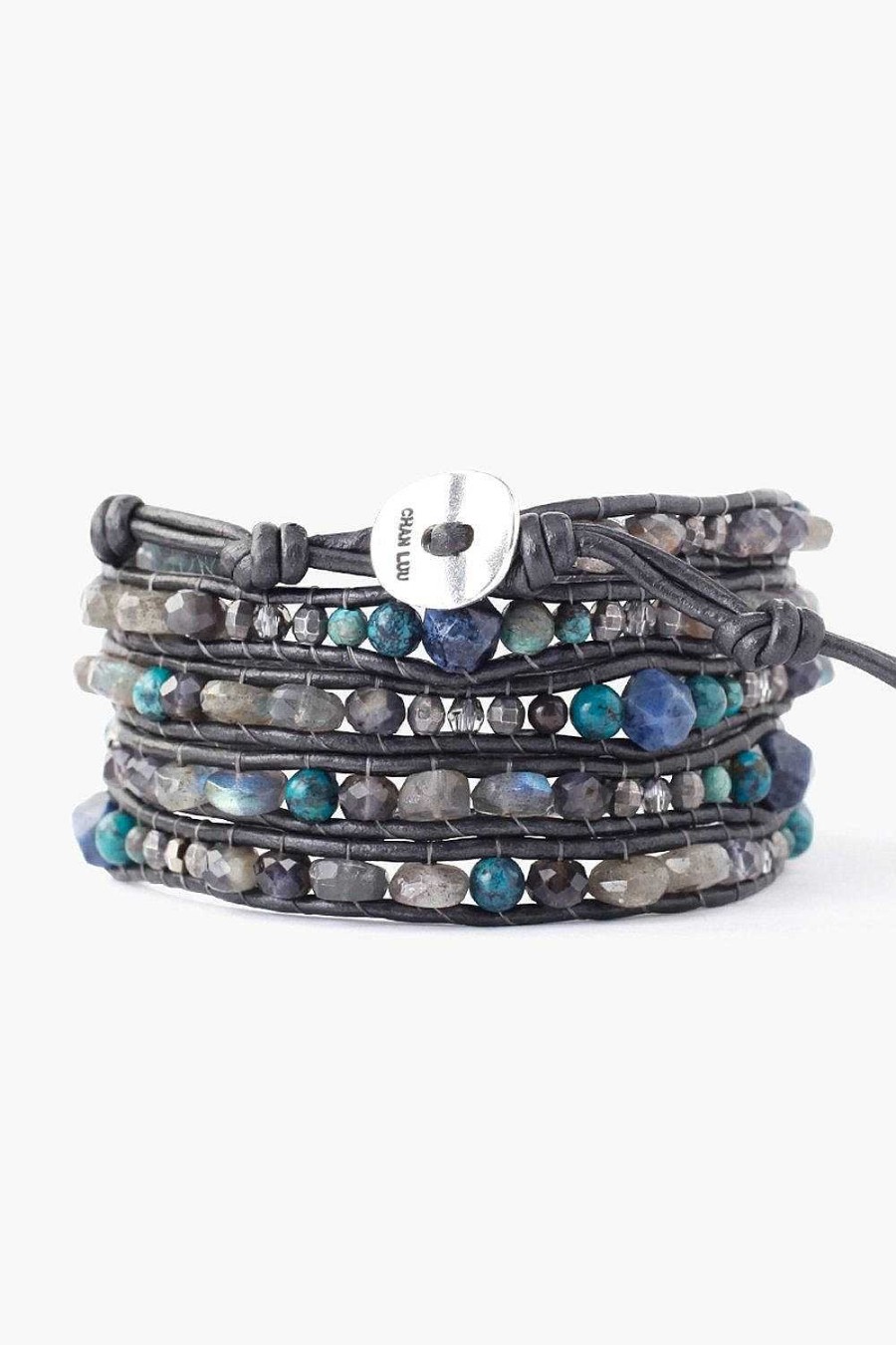 Jewelry Chan Luu | Iolite Mix Wrap Bracelet On Gunmetal Leather