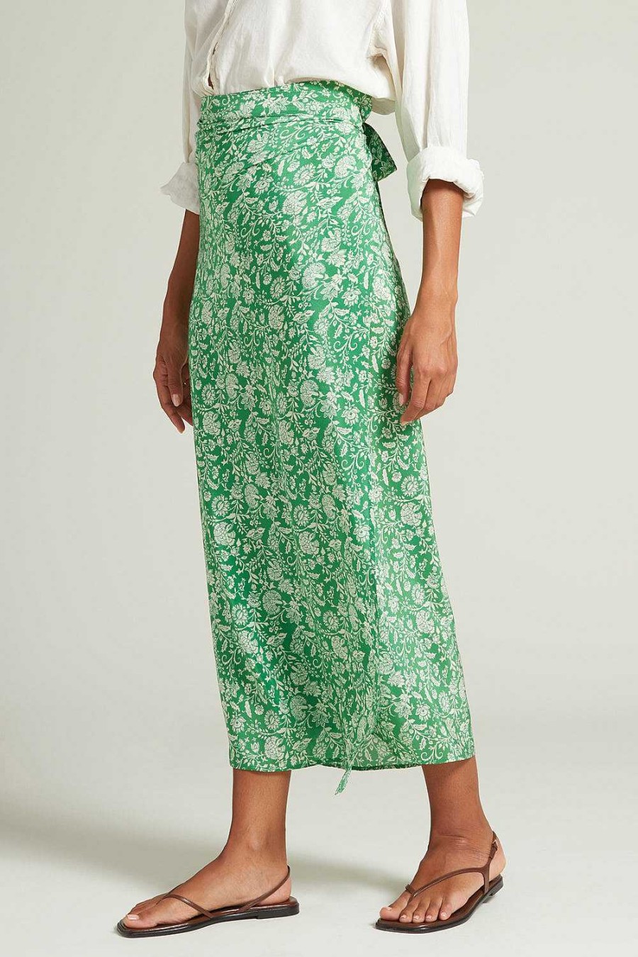 Ready To Wear Chan Luu | Eloise Floral Wrap Skirt Verdant Green