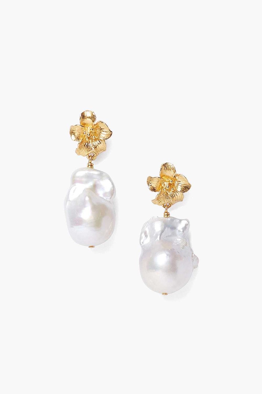 Jewelry Chan Luu | Gold Hibiscus Pearl Drop Earrings