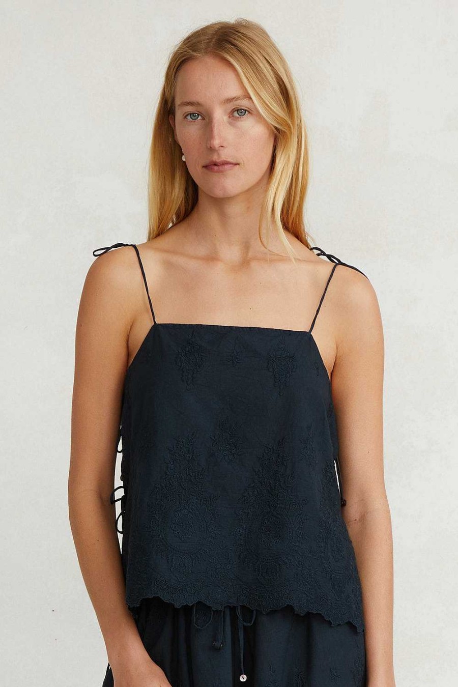 Ready To Wear Chan Luu | Grace Embroidered Top Navy