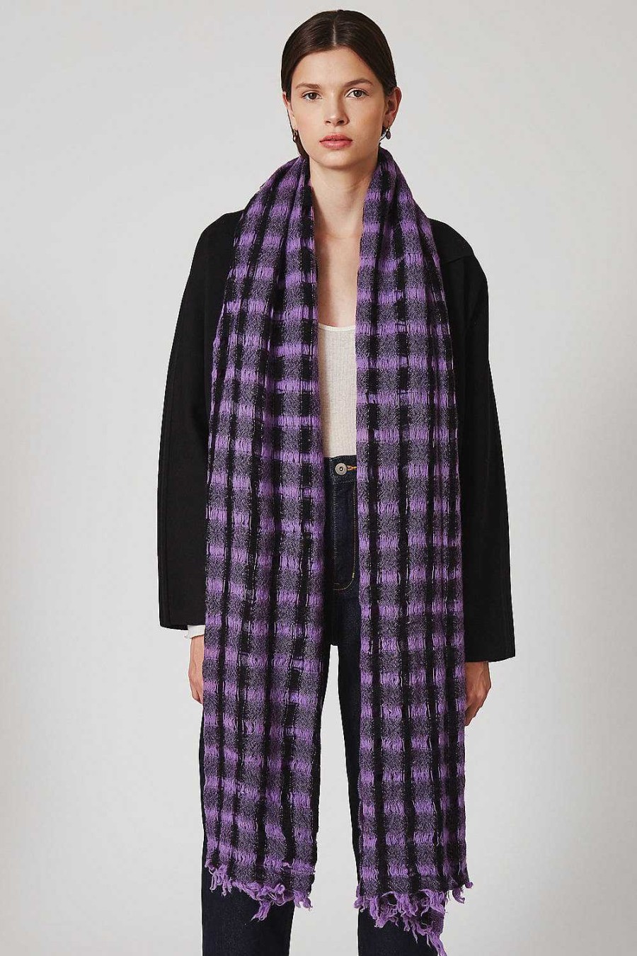 Accessory Chan Luu | Amethyst Checkered Wool Scarf