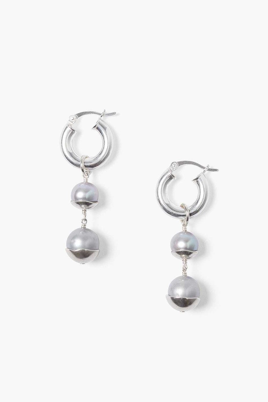 Jewelry Chan Luu | Silver Dipped Tiered Hoop Earrings White Pearl