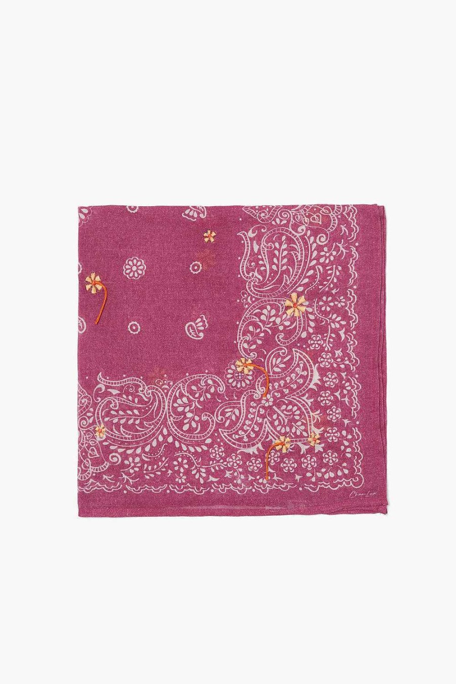 Accessory Chan Luu | Embroidered Paisley Floral Bandana Rose Sorbet