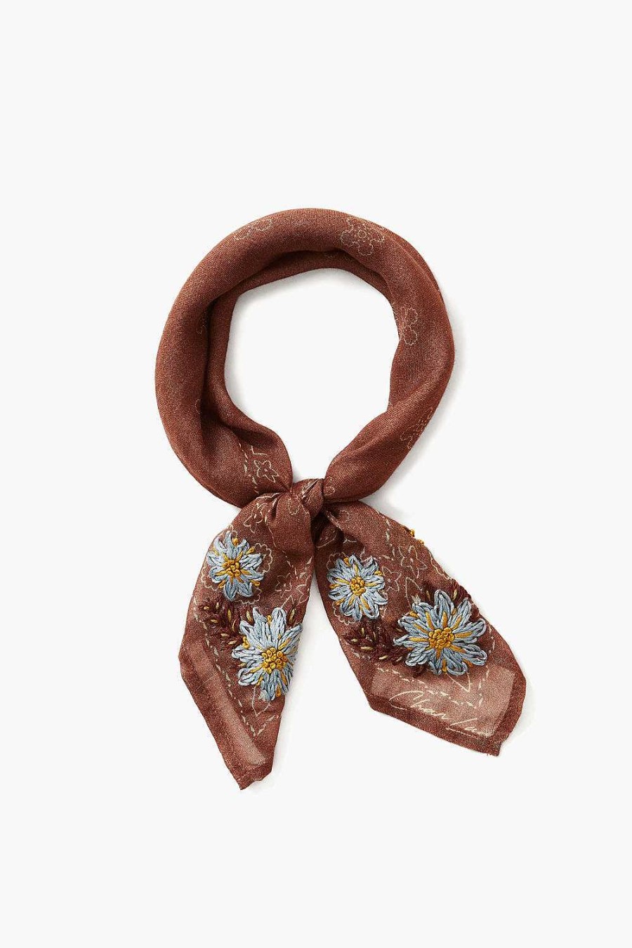 Accessory Chan Luu | Cognac Embroidered Floral Bandana