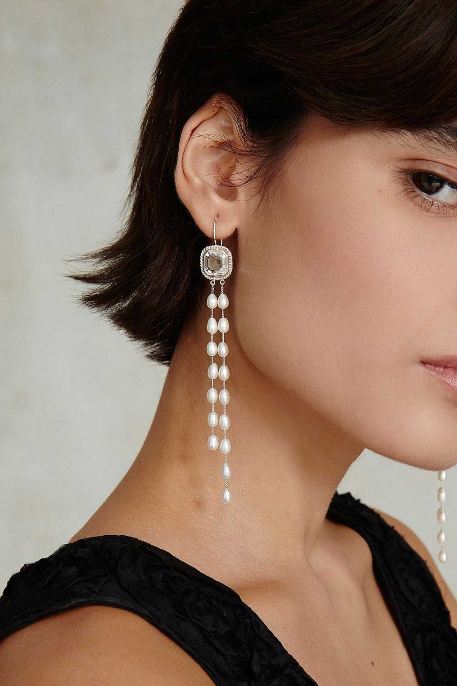 Jewelry Chan Luu | Geneva Tiered Pearl Earrings Crystal