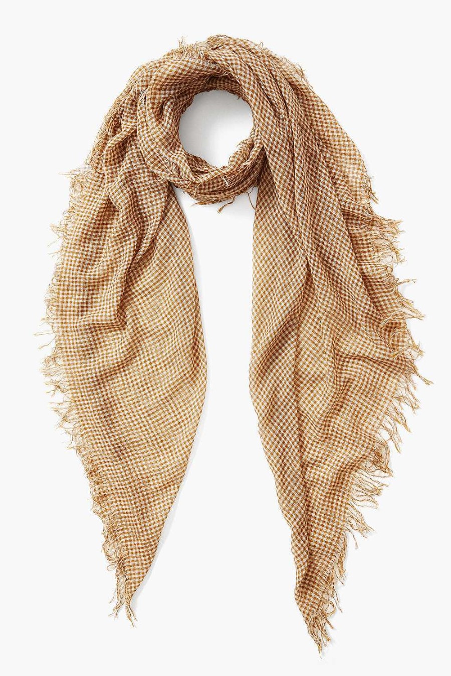 Accessory Chan Luu | Butterscotch Gingham Cashmere And Silk Scarf