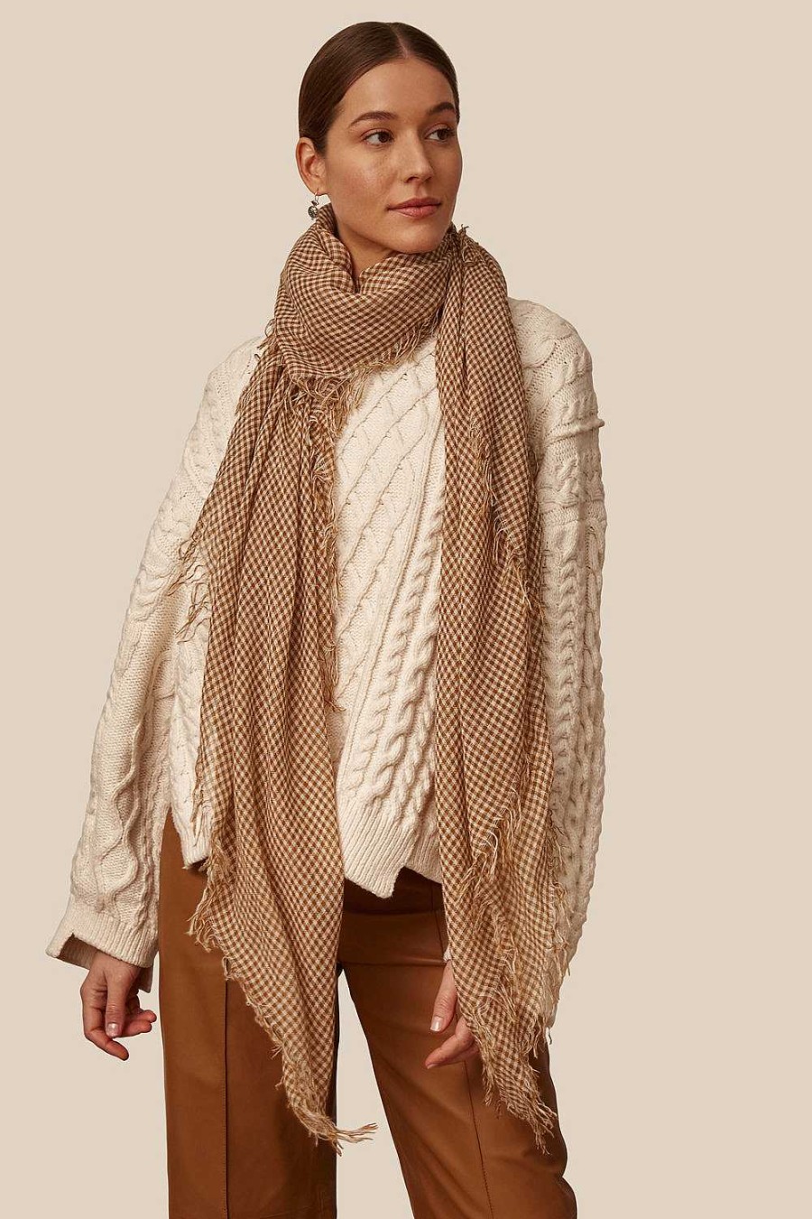 Accessory Chan Luu | Butterscotch Gingham Cashmere And Silk Scarf