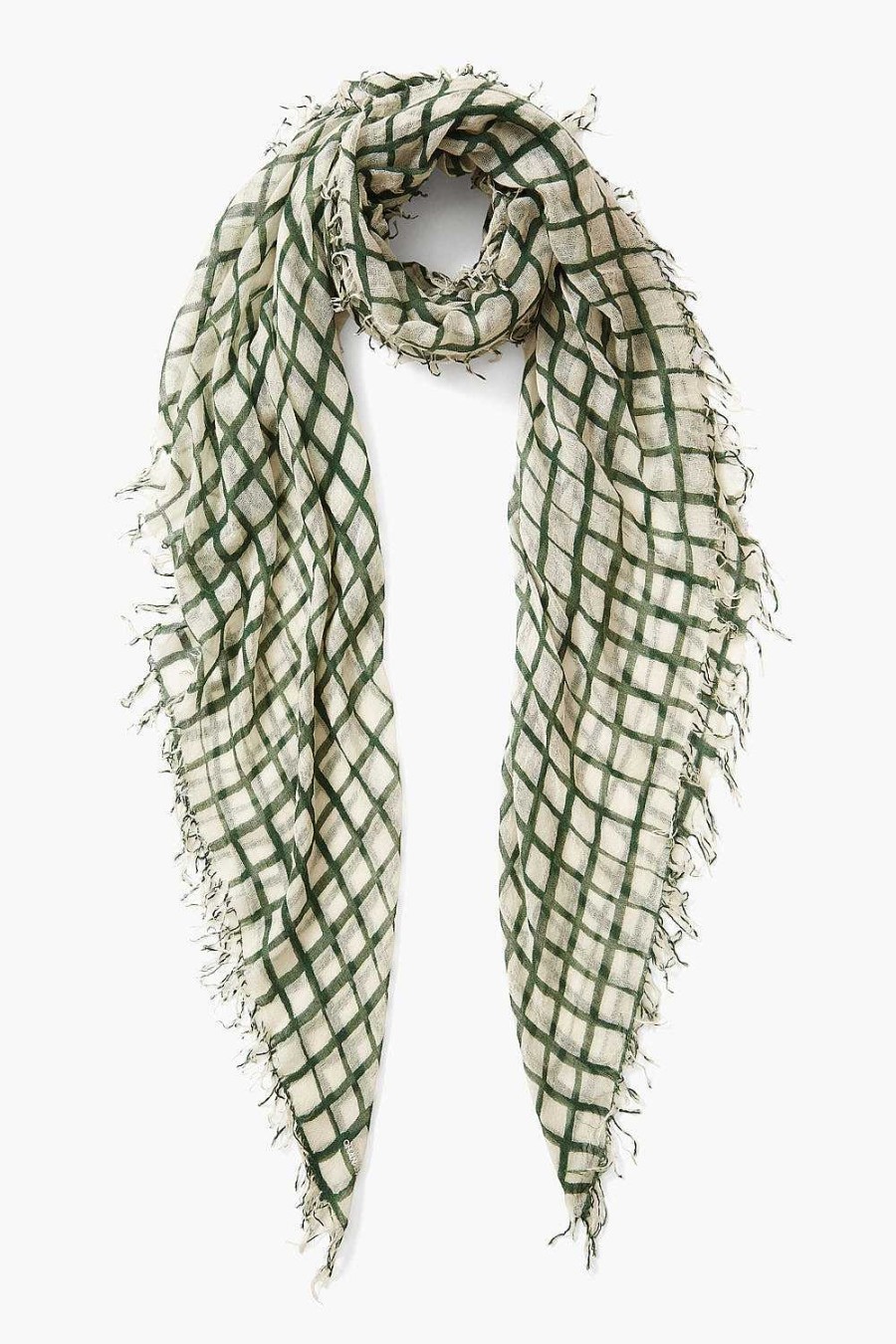 Accessory Chan Luu | Evergreen Windowpane Cashmere And Silk Scarf