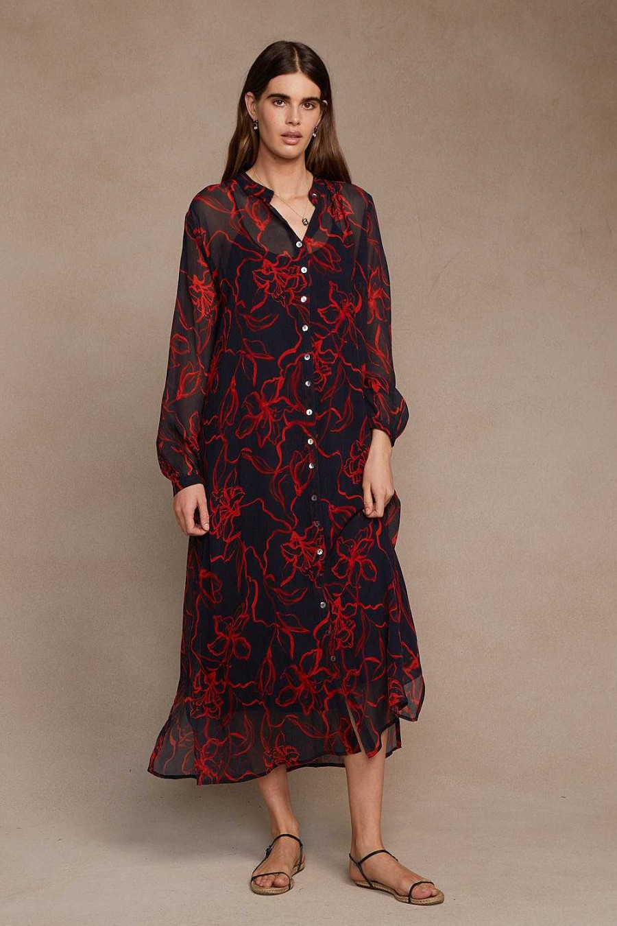 Ready To Wear Chan Luu | Eloise Abstract Floral Dress Dark Sapphire