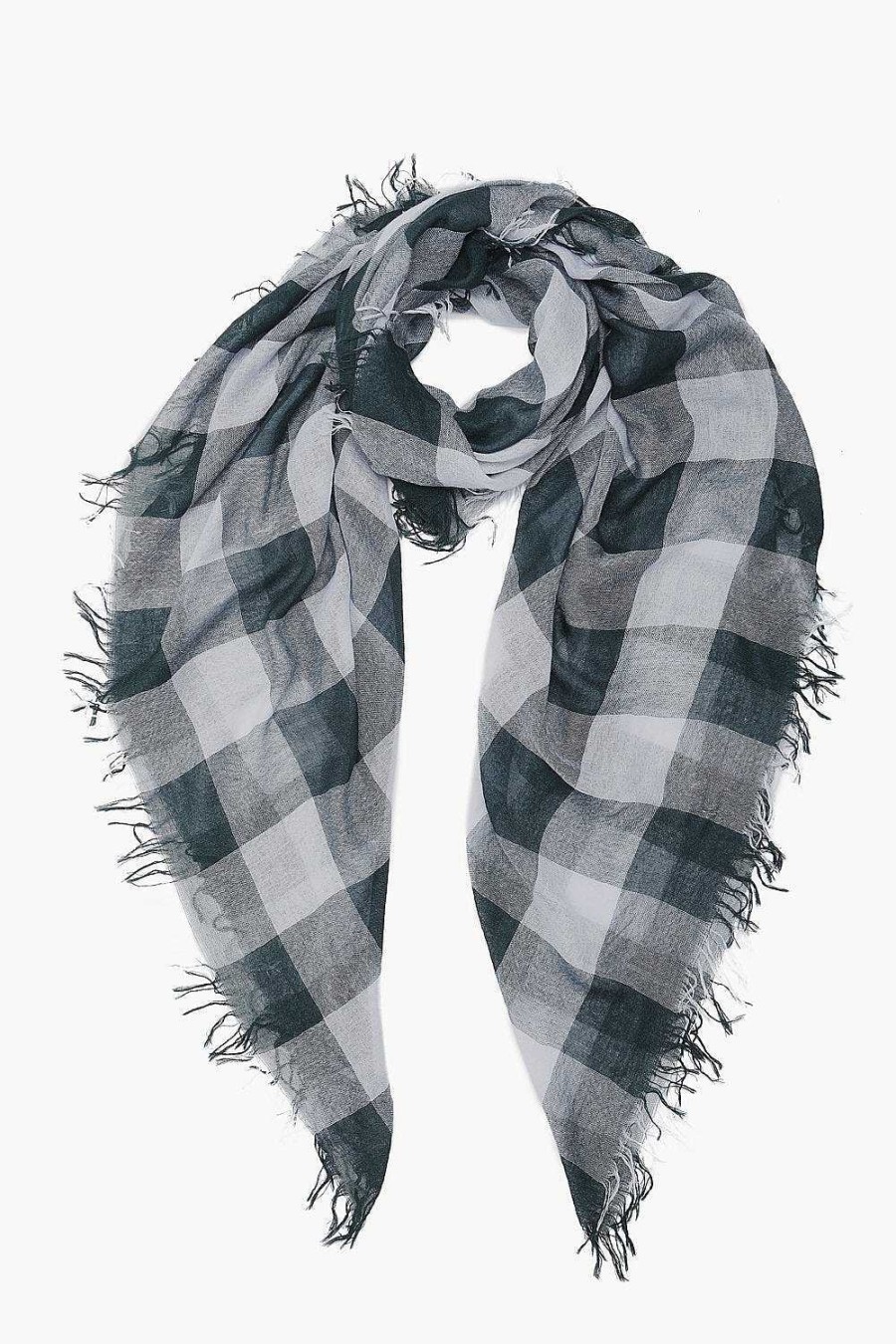 Accessory Chan Luu | Slate Gray And Green Gingham Cashmere And Silk Scarf