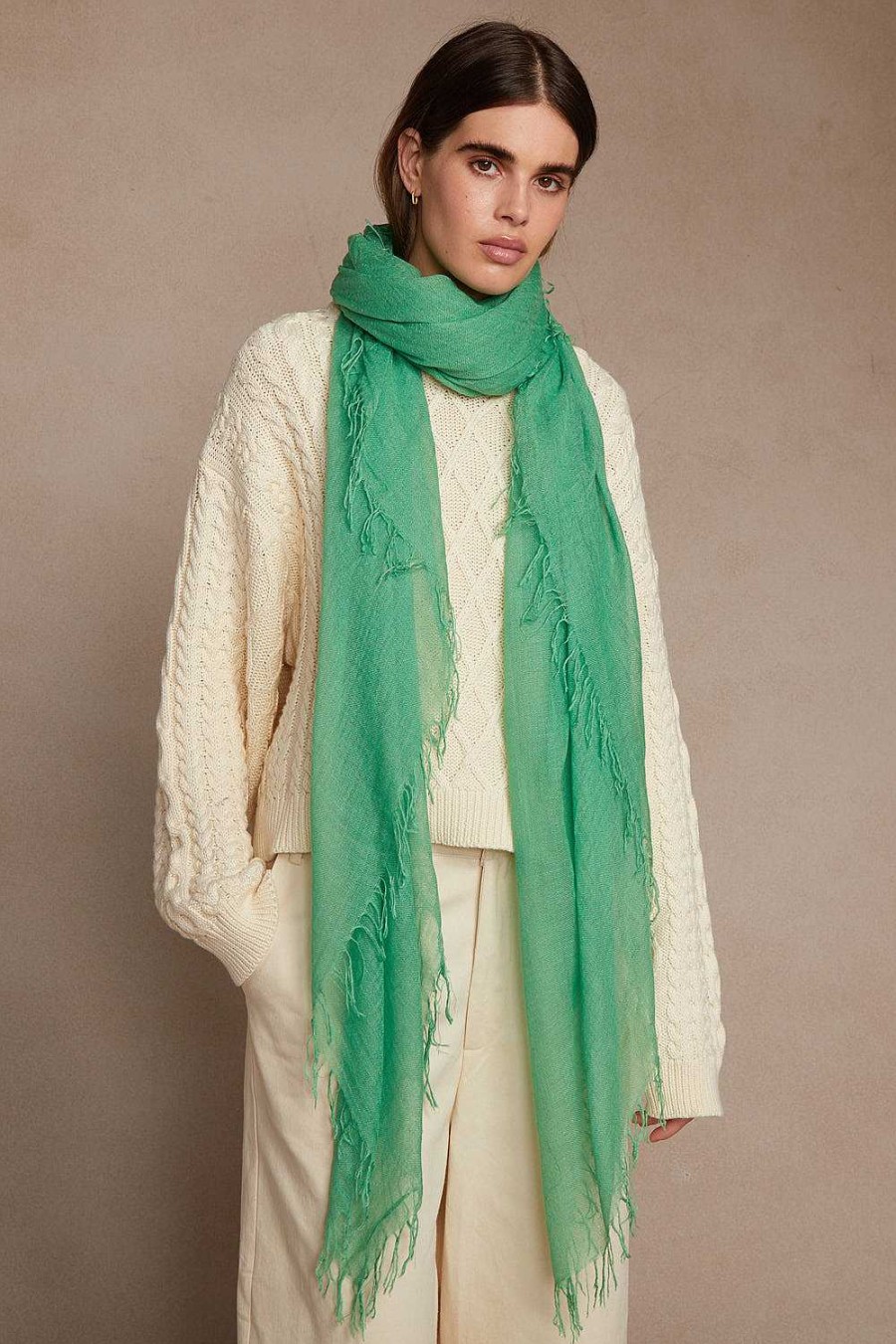 Accessory Chan Luu | Vibrant Green Cashmere And Silk Scarf